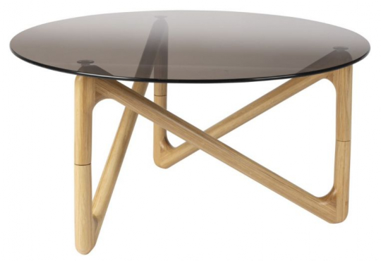 Tavolino 'Naia' Rotondo 80cm - Naturale/Vetro