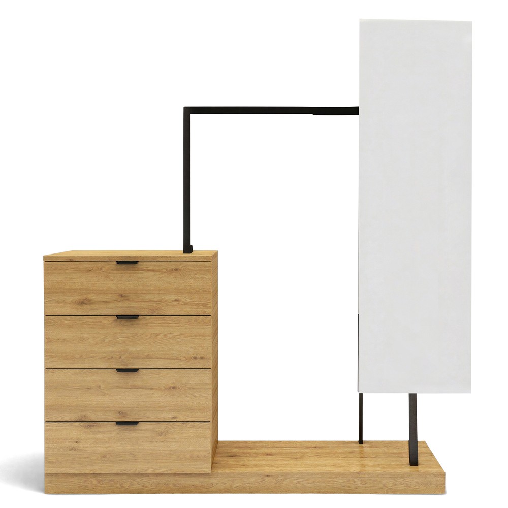 Appendiabiti 'Nova' 4 Cassetti/Specchio - Rovere/Nero