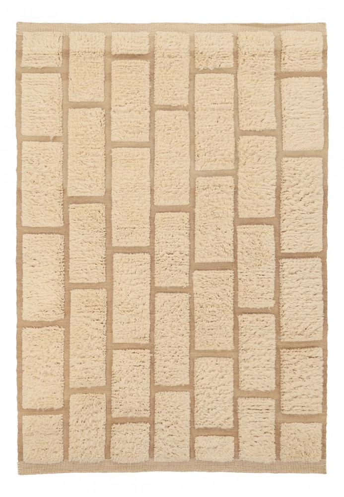 Tappeto Rya 'Leknes Handknitted Wool' - Beige