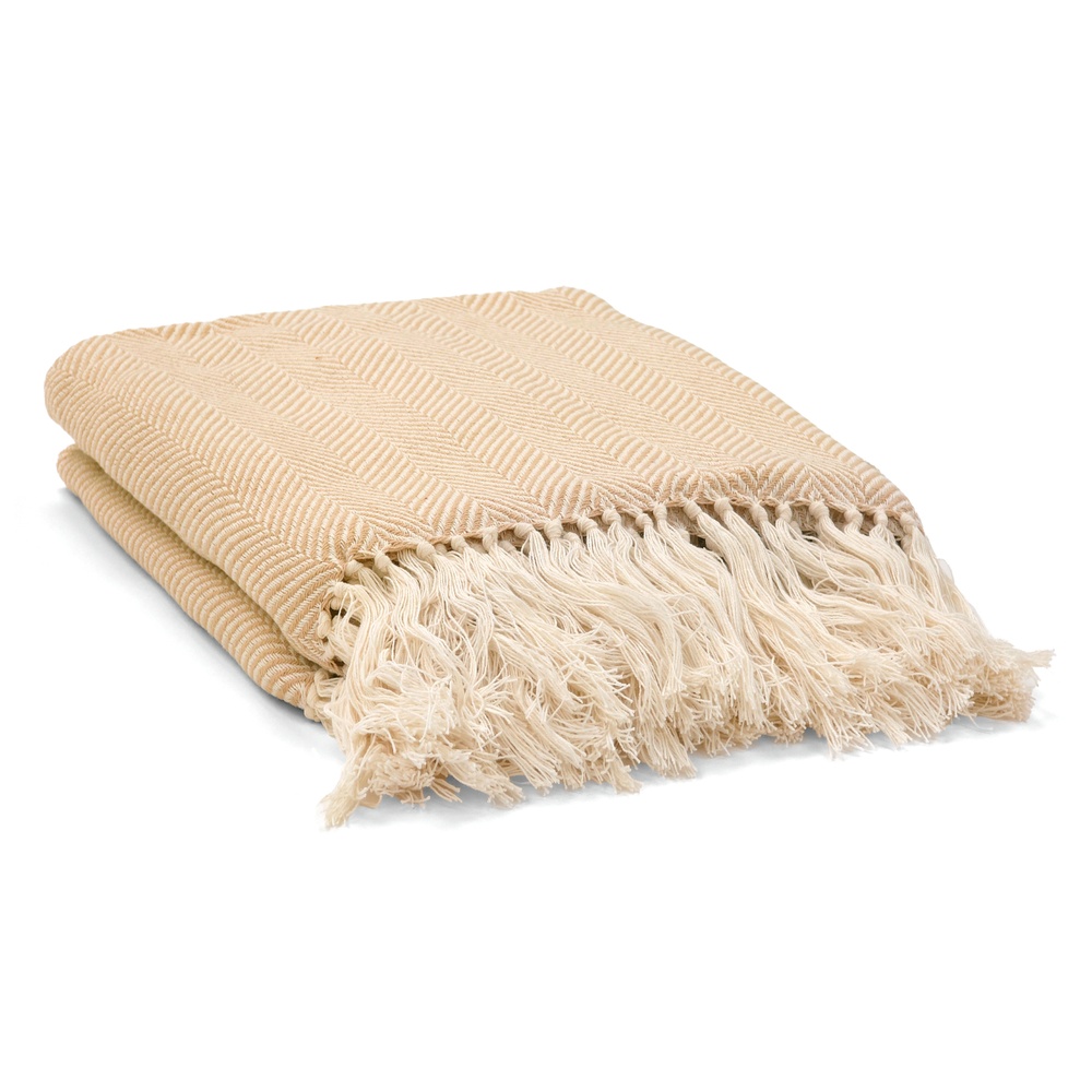 Coperta in cotone 'Denisa Fishbone' 130x170cm - Beige/bianco