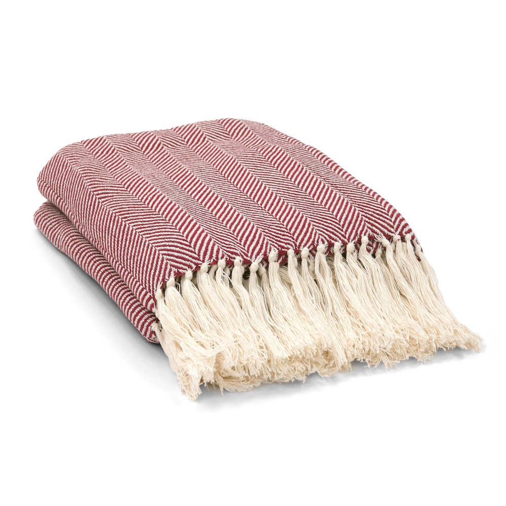 Coperta in cotone 'Denisa Fishbone' 130x170cm - Rosso/bianco