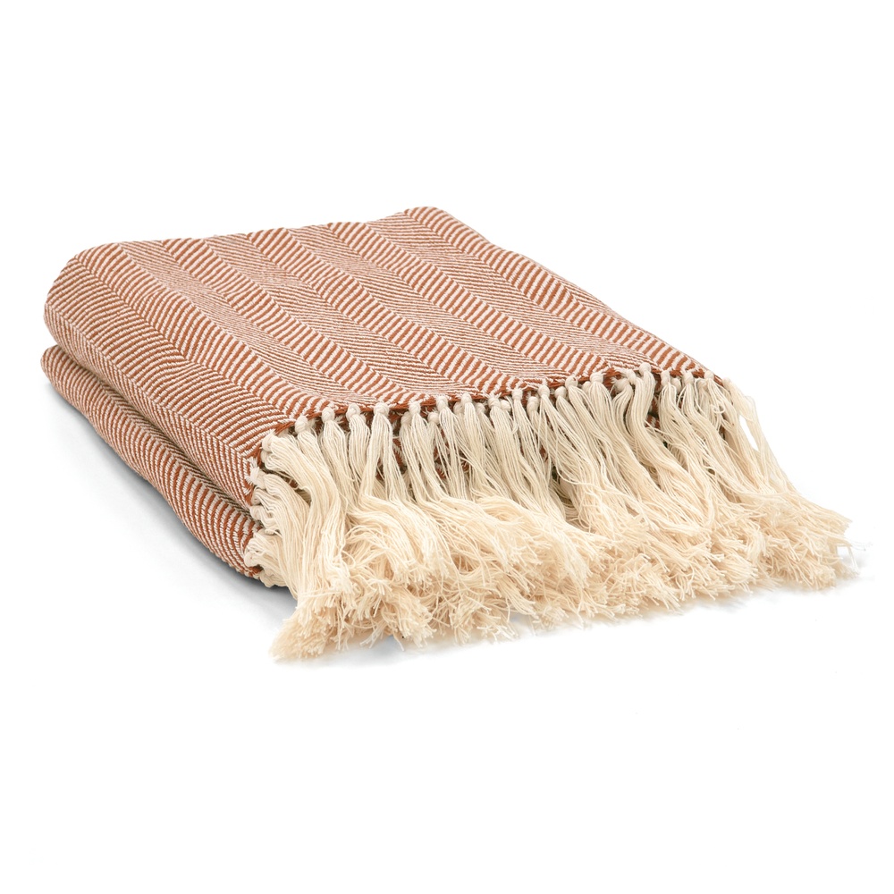 Coperta in cotone 'Denisa Fishbone' 130x170cm - Marrone/bianco