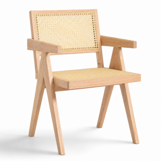 Sedia con braccioli 'Jean' - Rovere sbiancato/Rattan