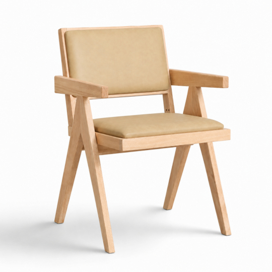 Sedia con braccioli 'Jean' - Rovere sbiancato/Beige