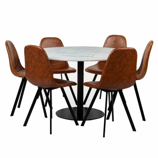 Gruppo di tavoli 'Marbelous Carrie' - 1 Tavolo Ø120 & 6 Sedie