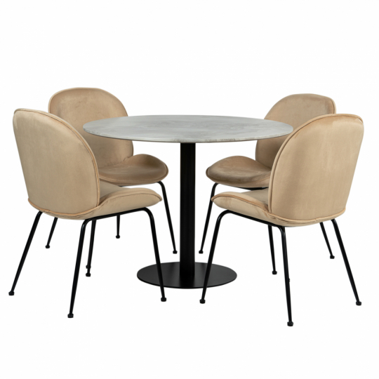 Gruppo pranzo 'Marbelous Lux' - 1 Tavolo Ø100 & 4 Sedie