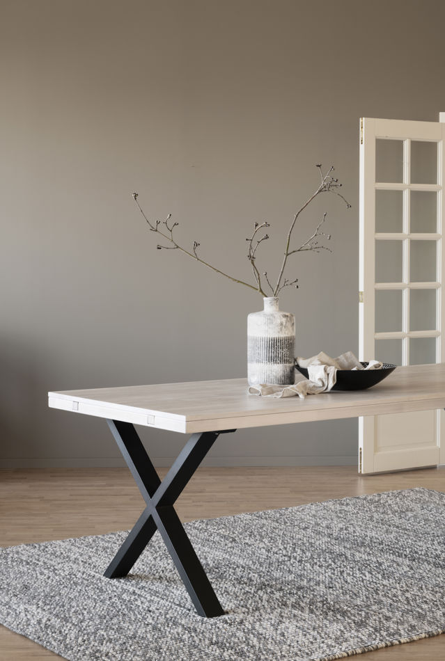 Tavolo da pranzo 'Brooklyn' 220x95cm - Bianco pigmentato/Nero X-gamba