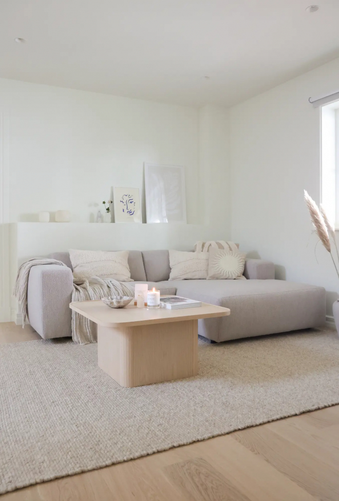 Divano 3 posti 'Willard' con chaise longue H - Beige chiaro