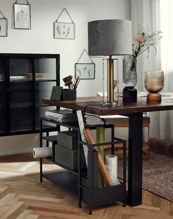 Mensola in ferro/Tavolino 'With' - Nero/Vetro