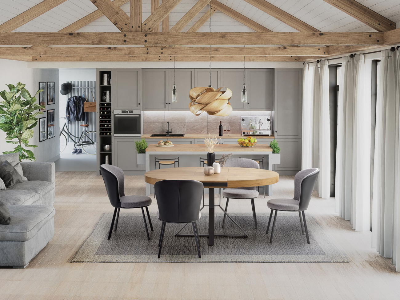 Tavolo da pranzo 'Mercy' rotondo 120-160cm - Naturale