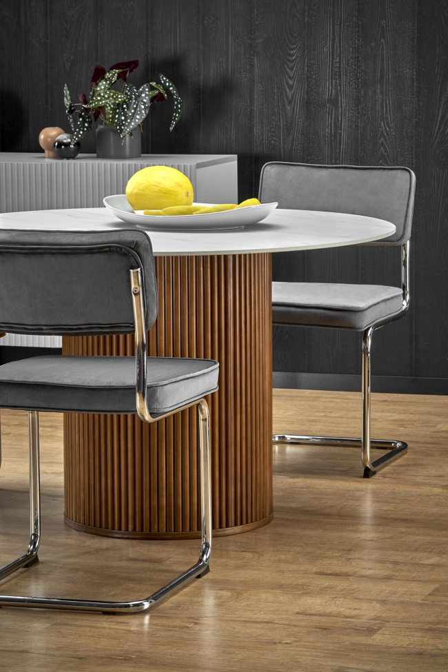 Tavolo da pranzo 'Bruno' rotondo 120cm - Noce/marmo