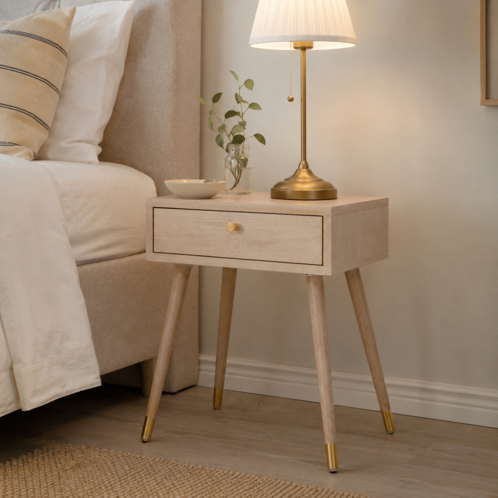 Comodino 'Prime' - Rovere bianco/Ottone