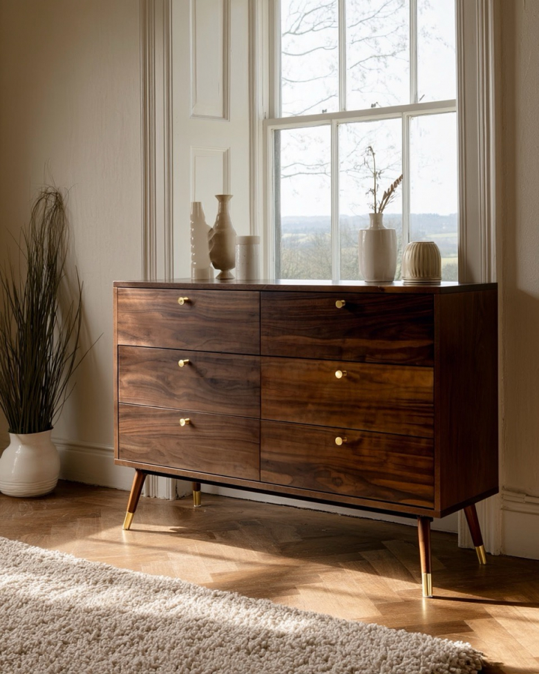 Cassettiera 'Prime' 6 cassetti - Noce/Ottone