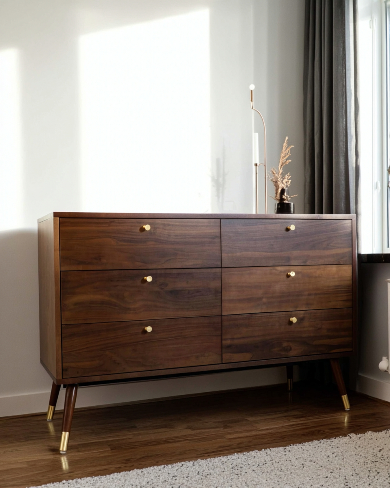 Cassettiera 'Prime' 6 cassetti - Noce/Ottone