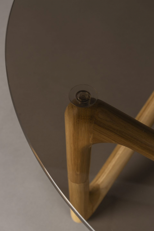 Tavolino 'Naia' Rotondo 80cm - Naturale/Vetro