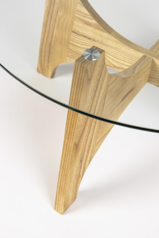 Tavolino 'Kobe' Rotondo 80cm - Naturale/Vetro