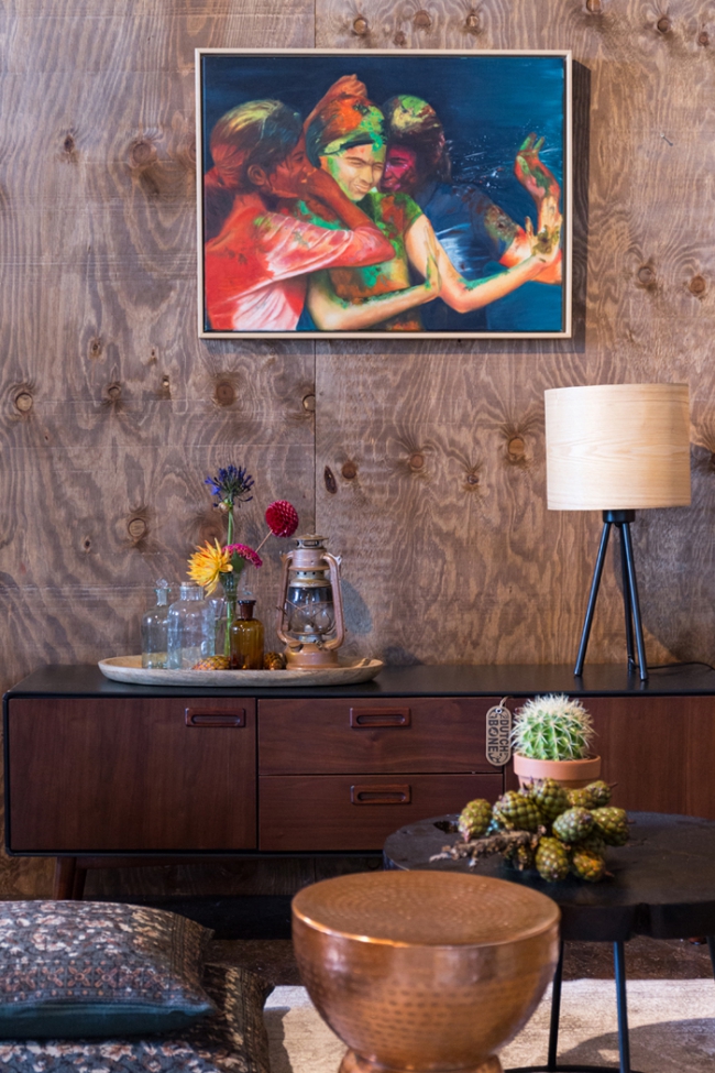 Lampada da tavolo 'Woodland' - Nero/Naturale