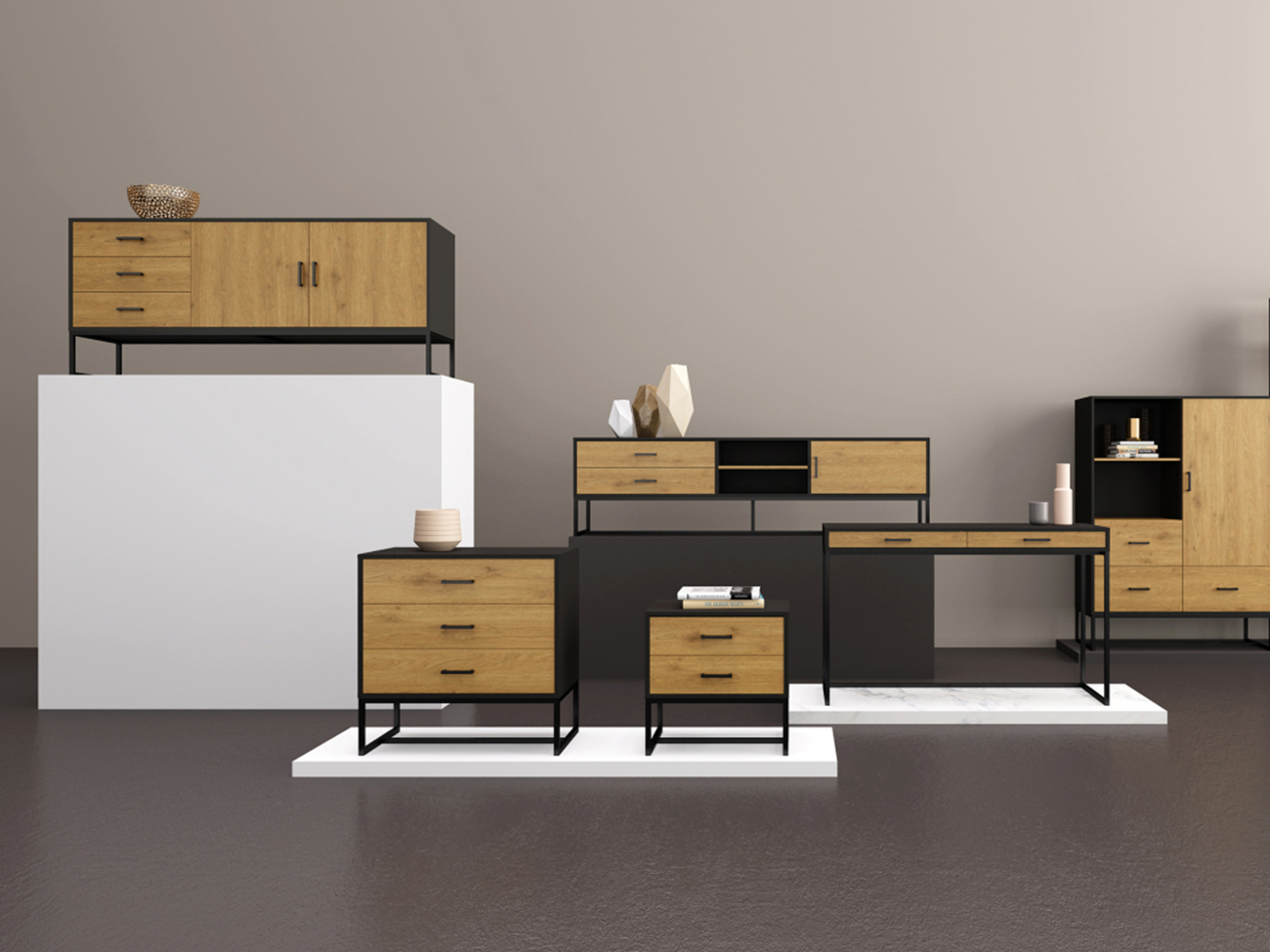 Comodino 'Amster' - Rovere/Nero