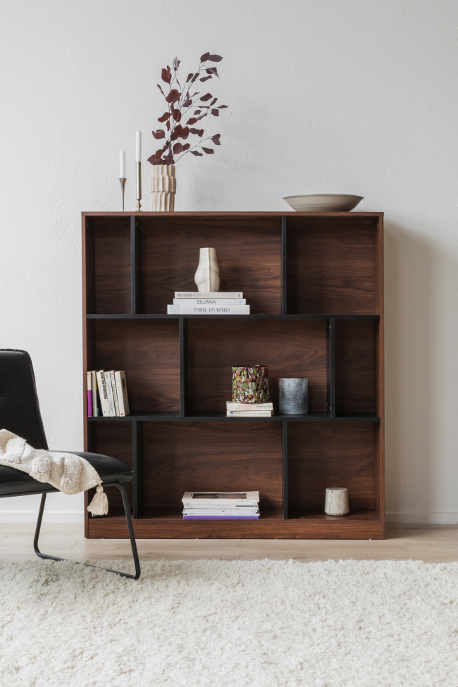 Libreria 'Colin' 118x129 - Noce/Nero