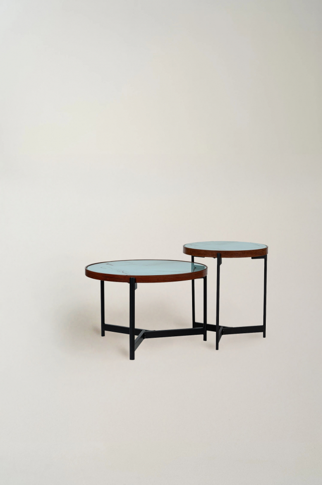 Tavolino da caffè 'Marble' 2 pezzi - Nero/Bianco