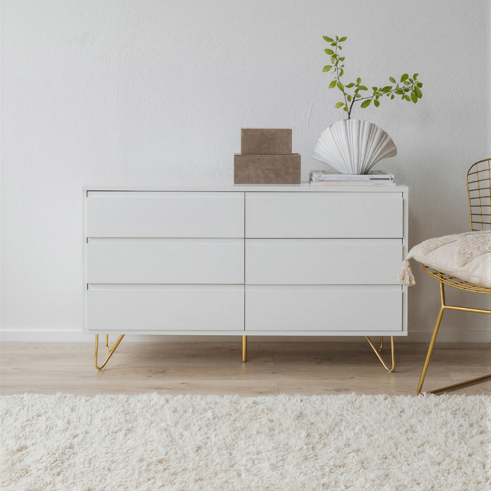 Cassettiera 'Elle' 120x70 - Bianco/Ottone