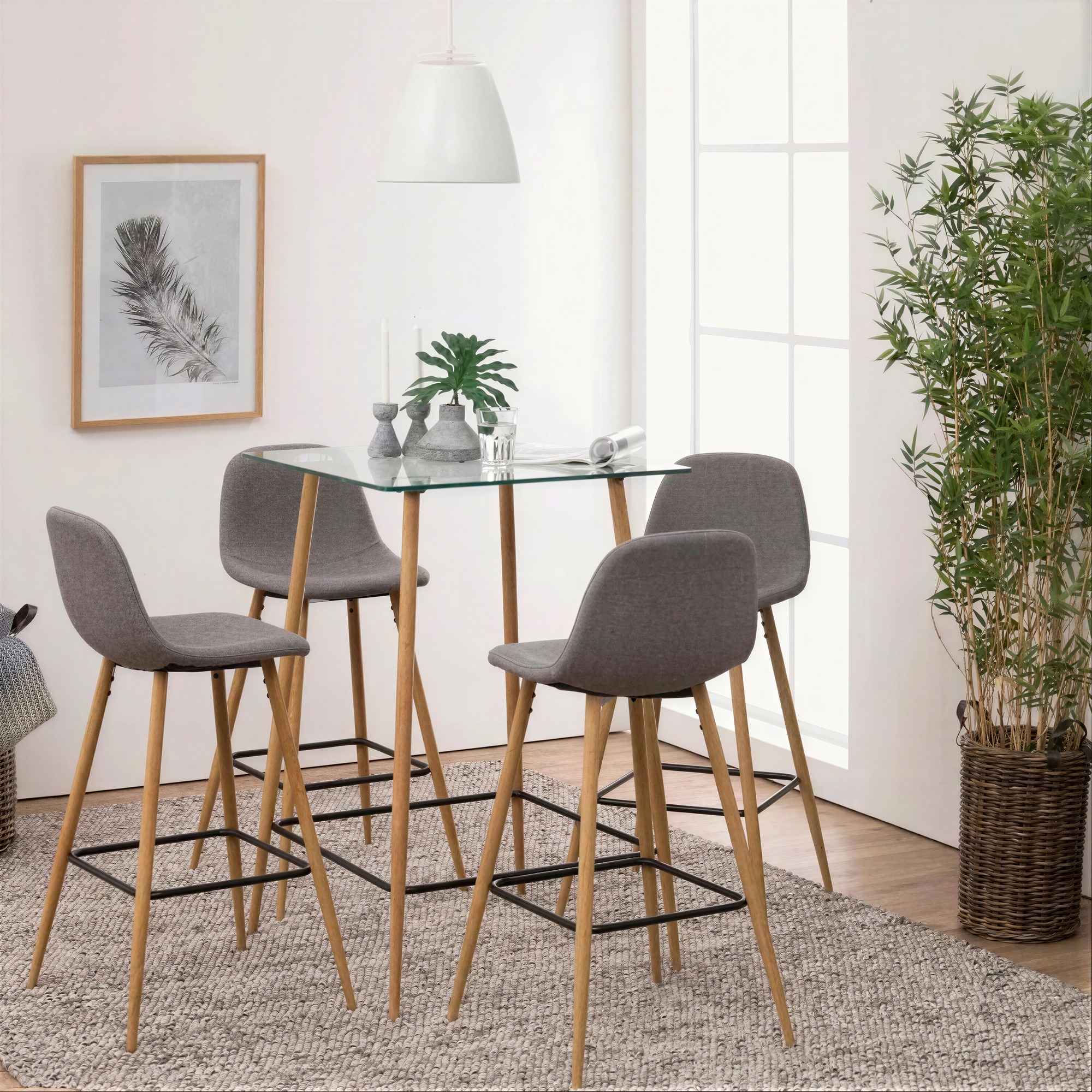 Sgabello 'Soller' - Naturale/Grigio chiaro