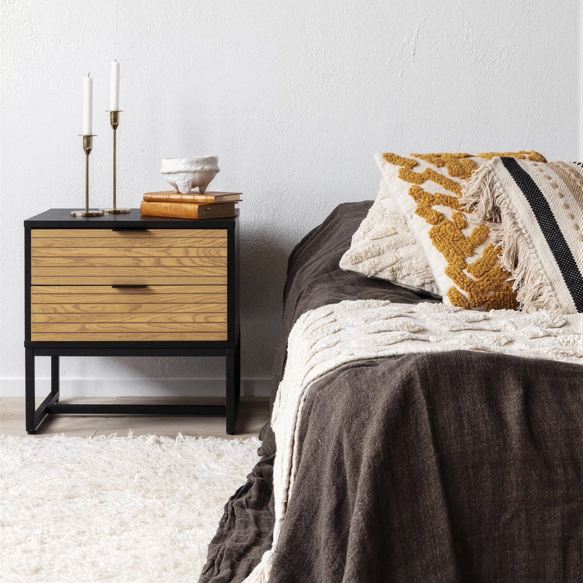 Comodino 'Line' - Rovere/Nero