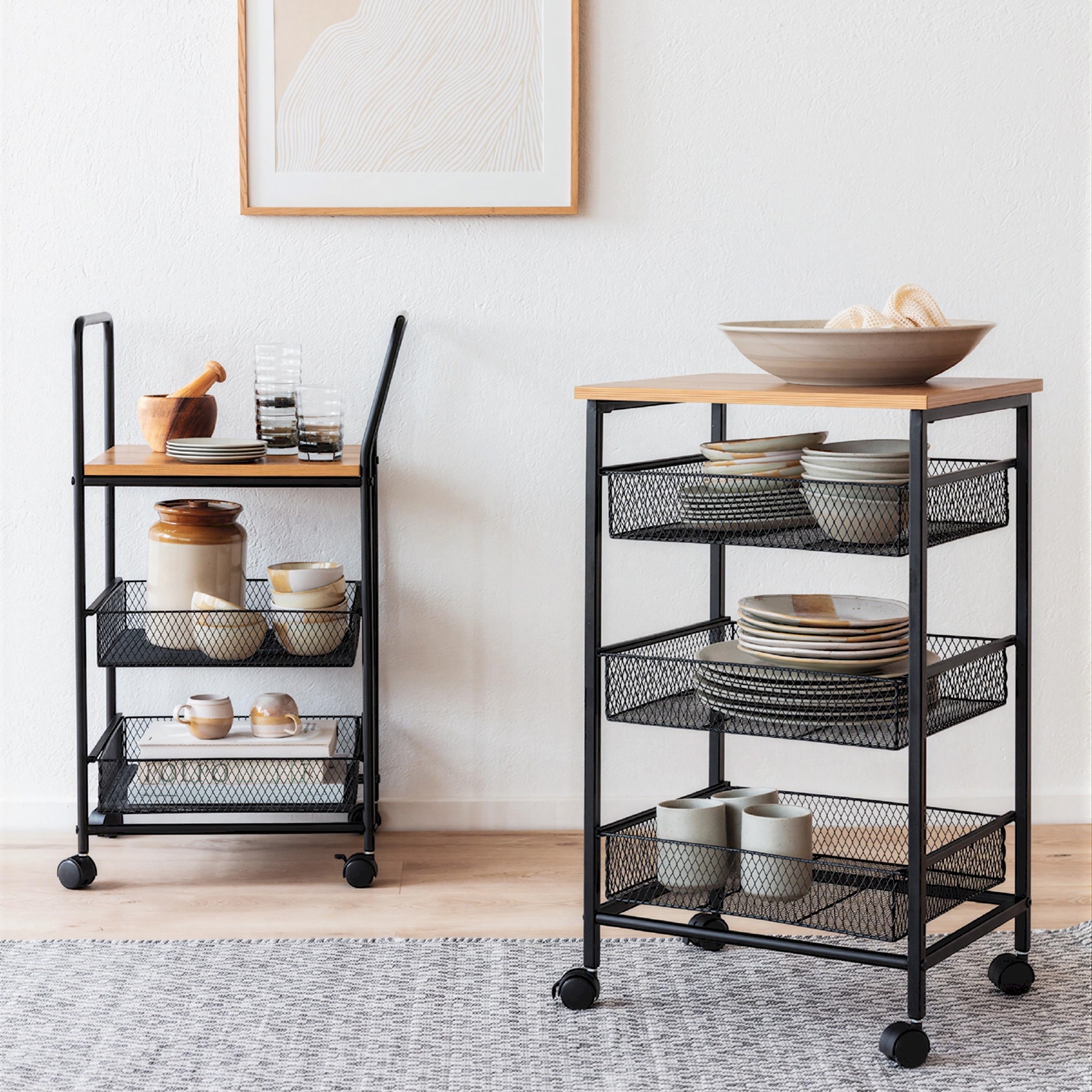 Carrello da cucina/Carrello bar 'Grums' - Nero/Legno