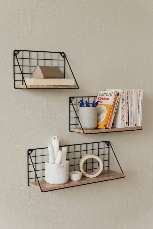 3-pezzi Mensole da parete 'Net' - Nero/Naturale