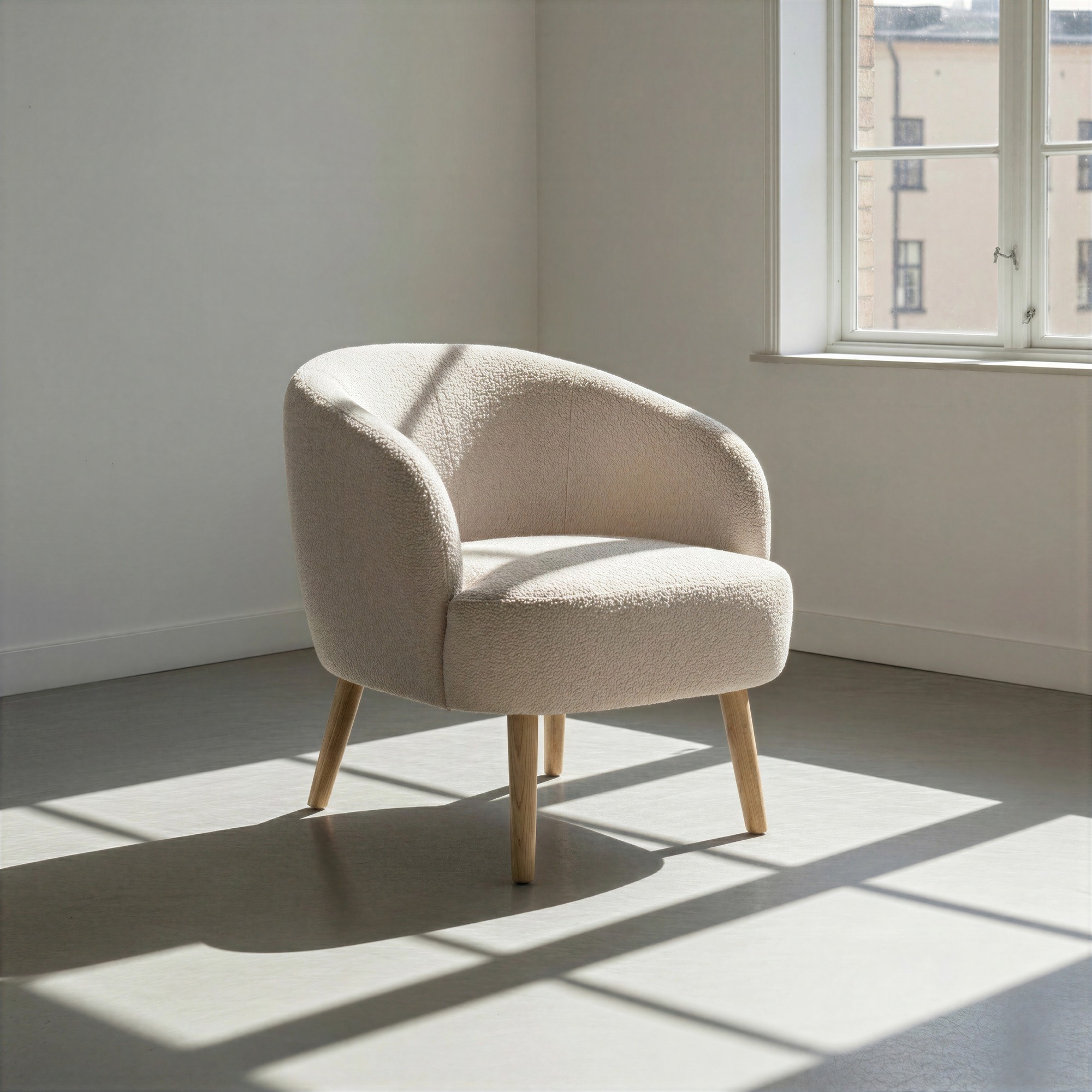 Poltrona 'Capri' con gambe in legno - Beige/Boucl&eacute;