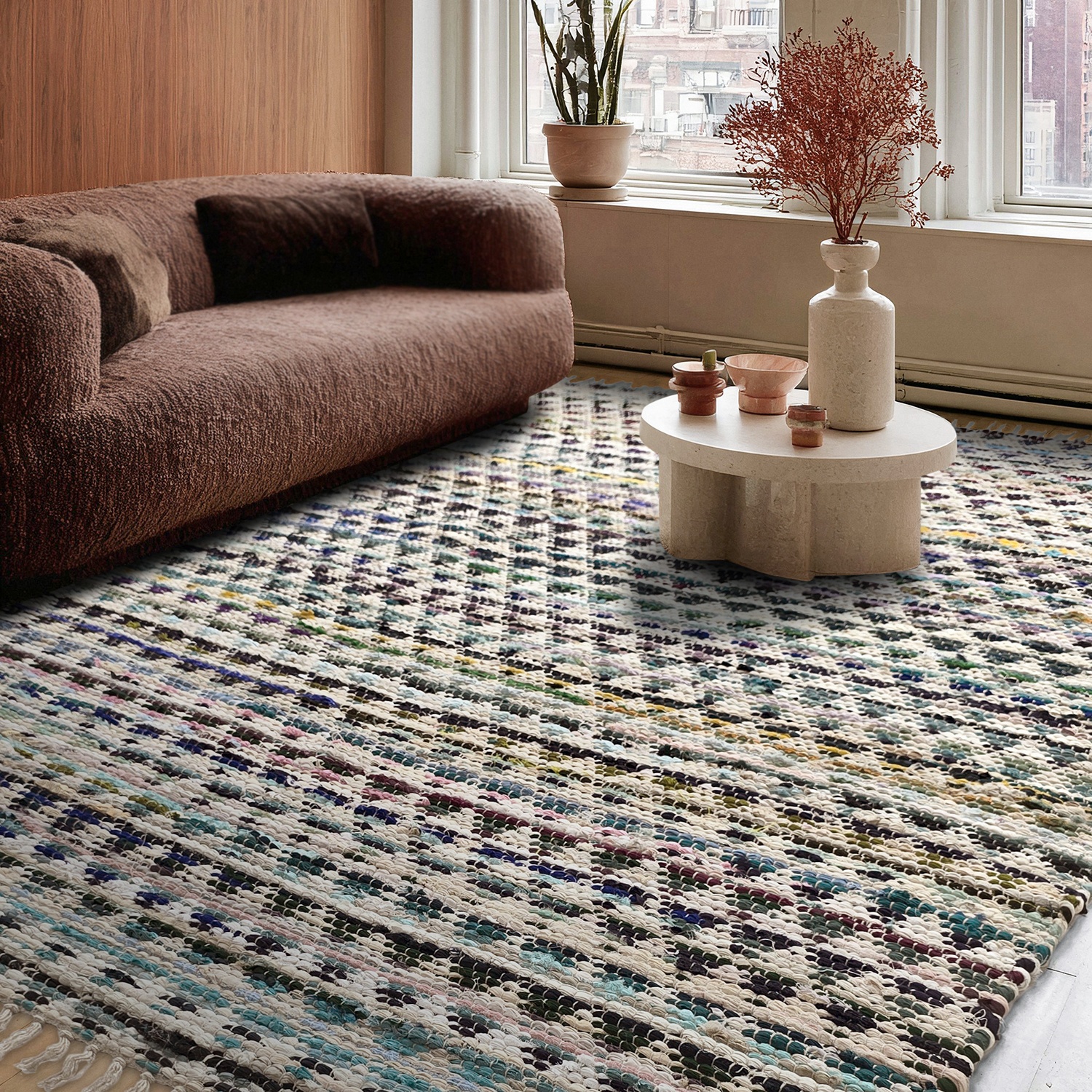 Tappeto di stracci 'Lindby' - Multicolore/blu