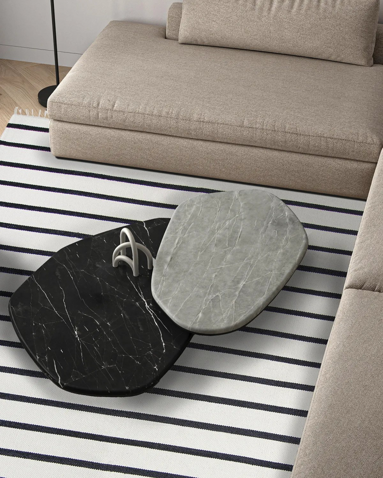 Tappeto in cotone 'Helle' 80x300cm - Bianco/Nero