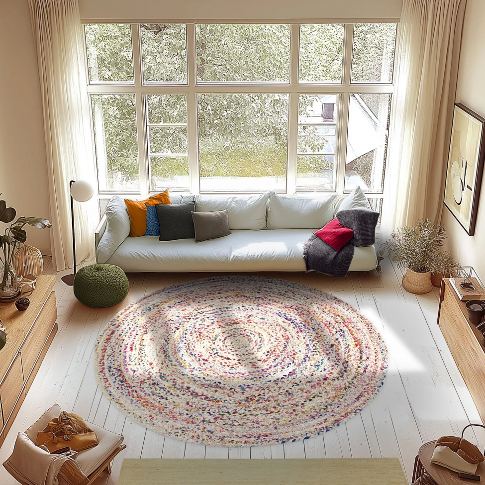 Tappeto rotondo 'Flätan' 200cm - Bianco/Multi