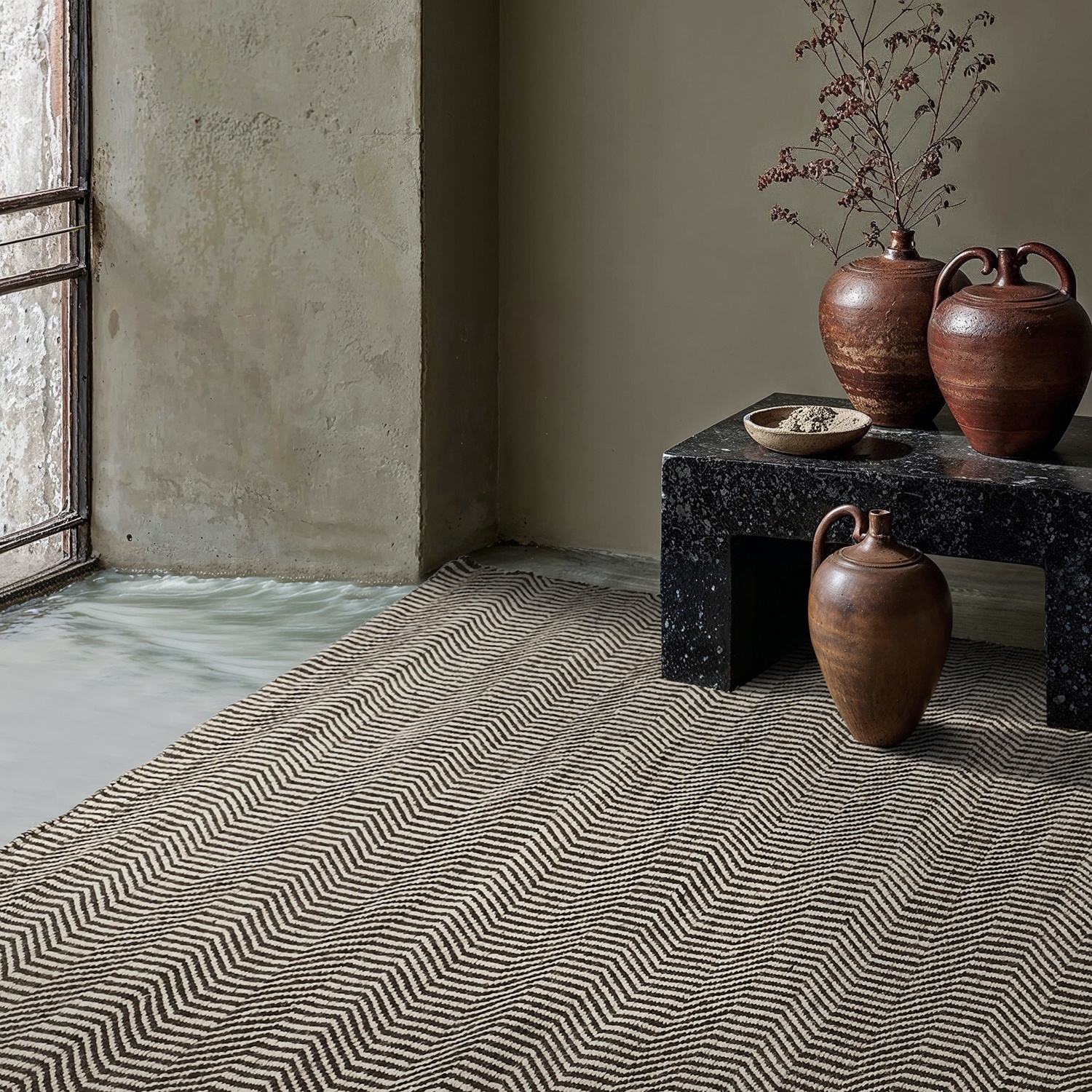 Tappeto in lana 'Larkana' - Beige/nero