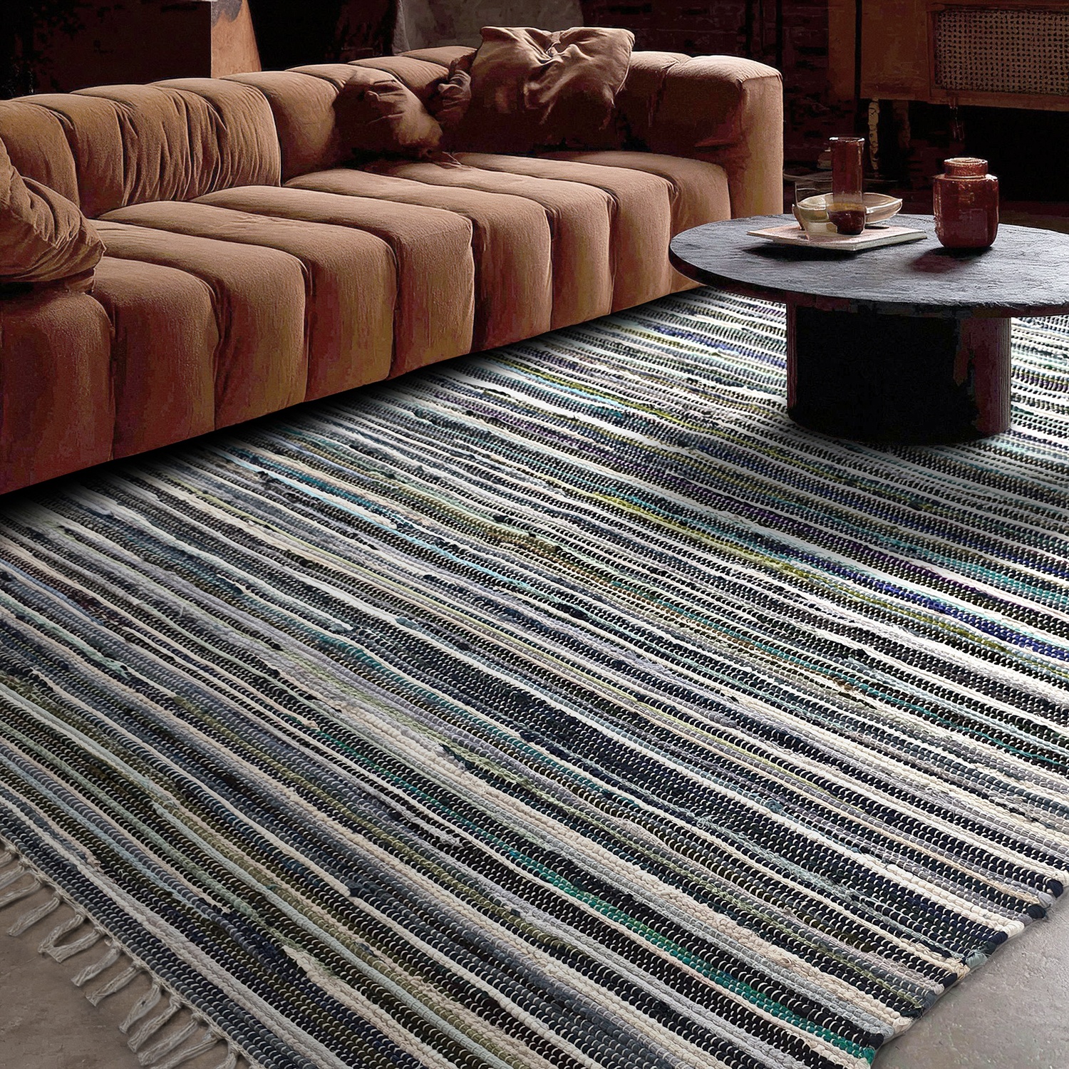 Tappeto di stracci 'Home' - Multicolore/blu
