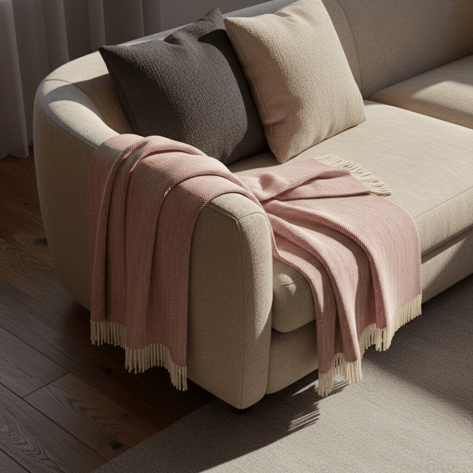 Coperta in cotone 'Denisa Fishbone' 130x170cm - Rosso/bianco