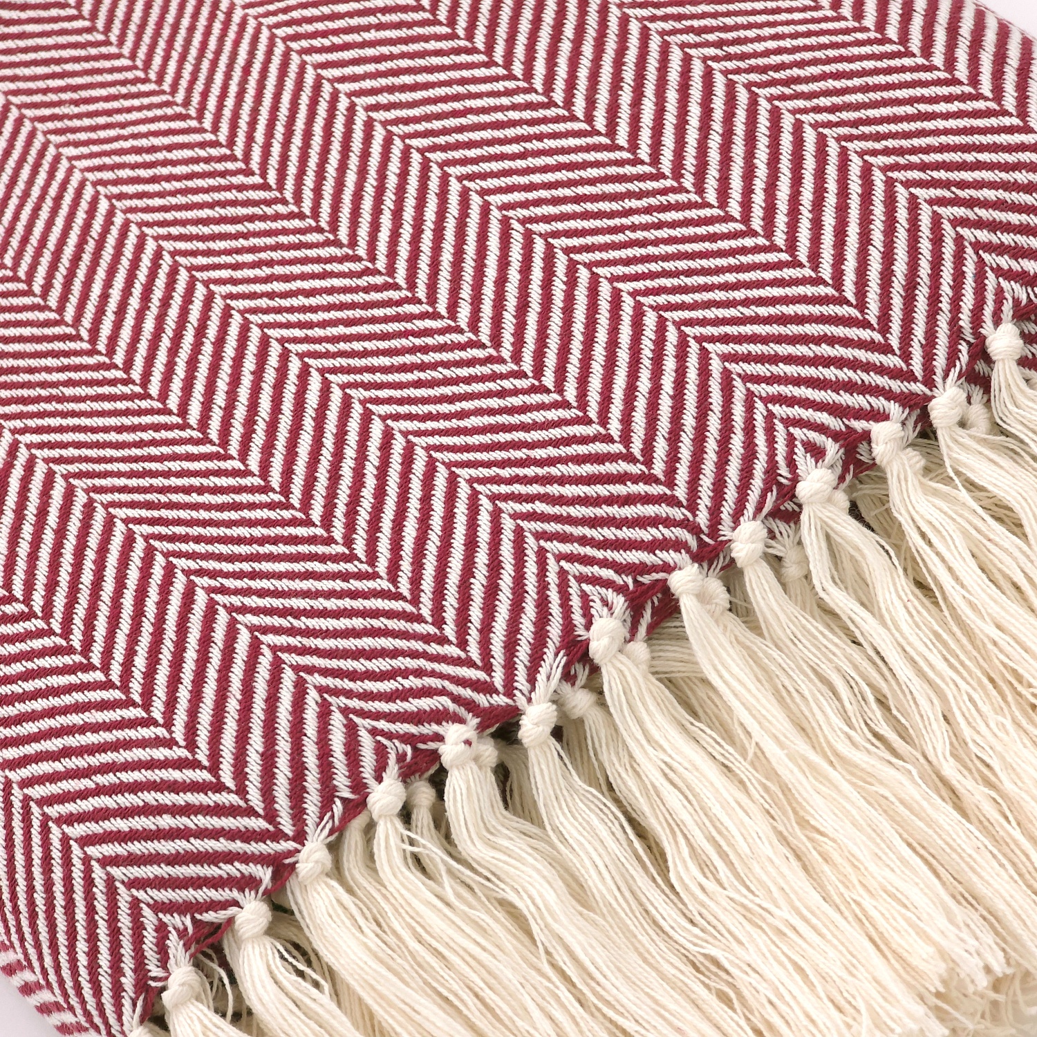 Coperta in cotone 'Denisa Fishbone' 130x170cm - Rosso/bianco