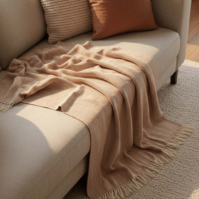 Coperta in cotone 'Denisa Fishbone' 130x170cm - Marrone/bianco