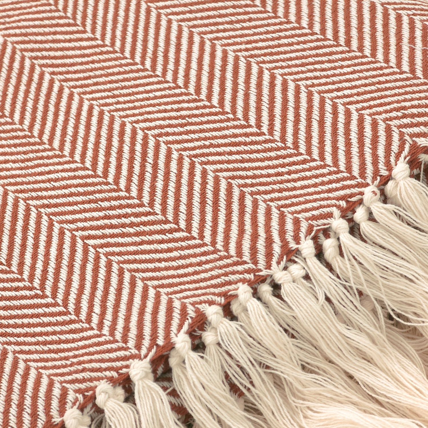 Coperta in cotone 'Denisa Fishbone' 130x170cm - Marrone/bianco