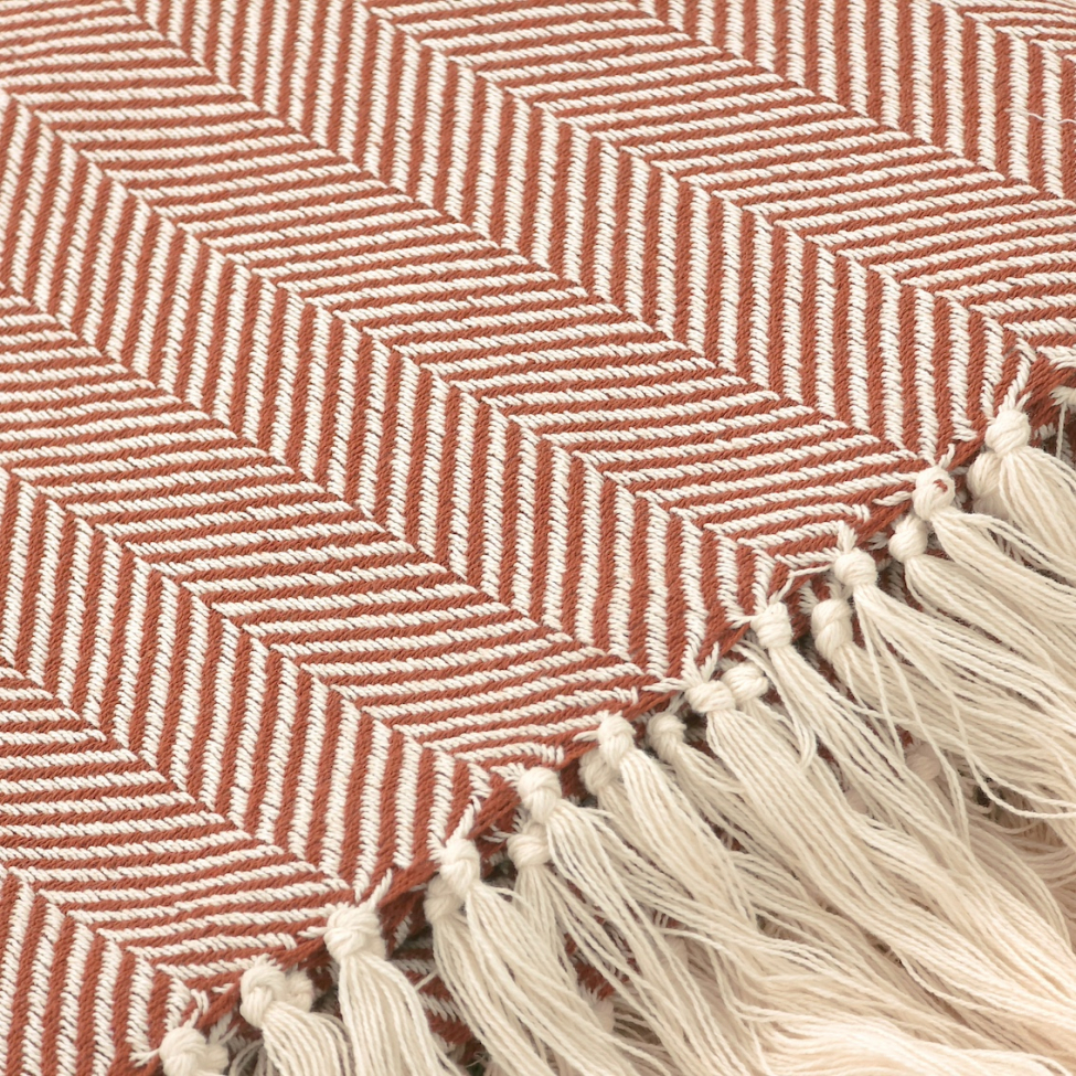 Coperta in cotone 'Denisa Fishbone' 130x170cm - Marrone/bianco