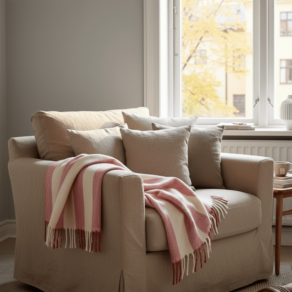 Plaid 'Beatriz Stripe' 130x170cm - Rosso/bianco