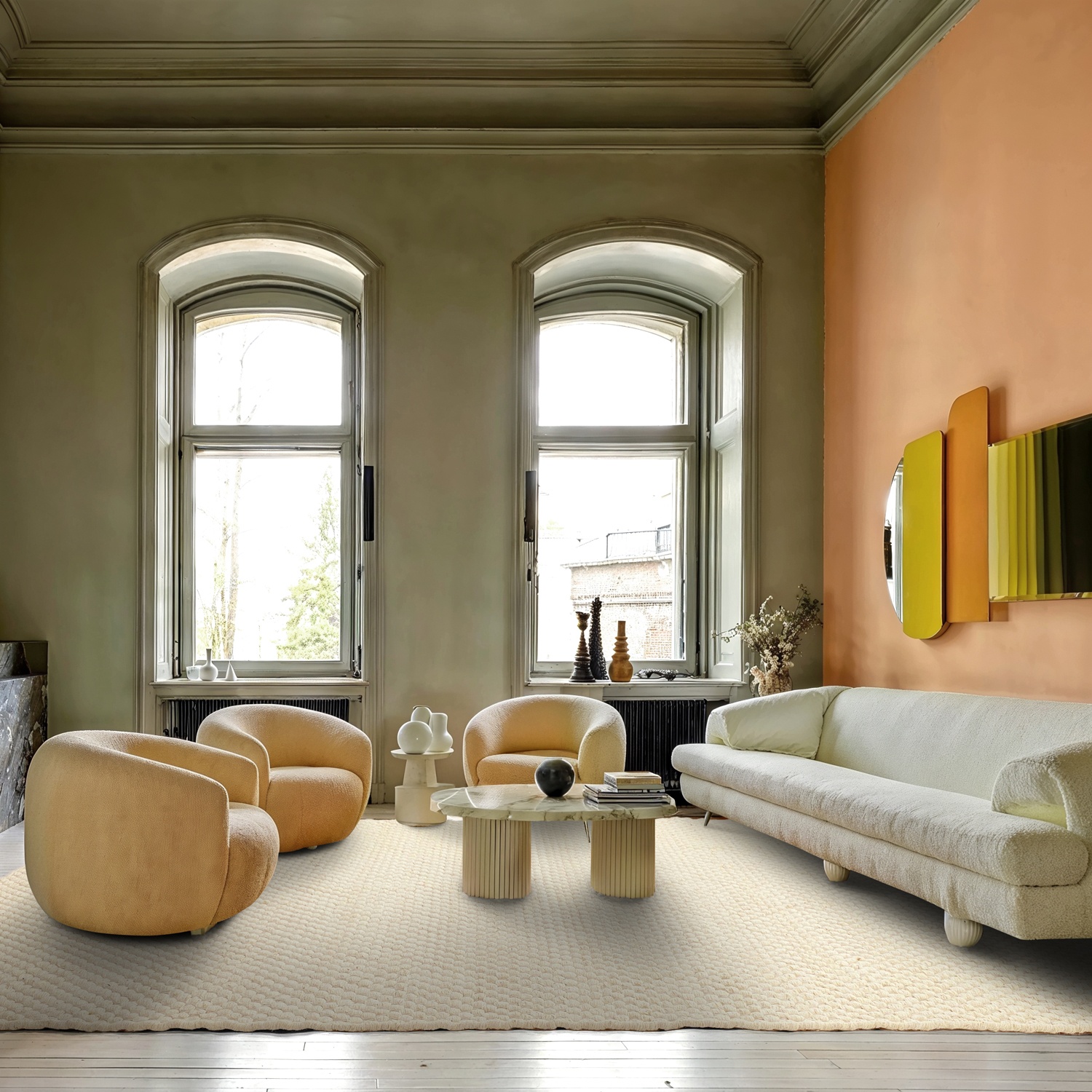 Tappeto in lana 'Ovelia' - Beige/bianco