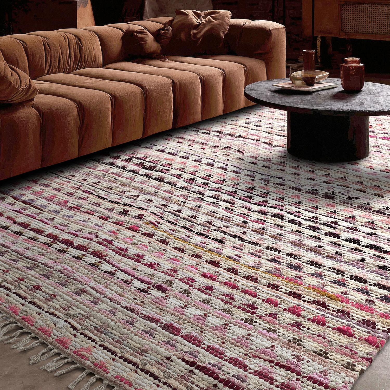 Tappeto di stracci 'Lindby' - Multicolore/rosa