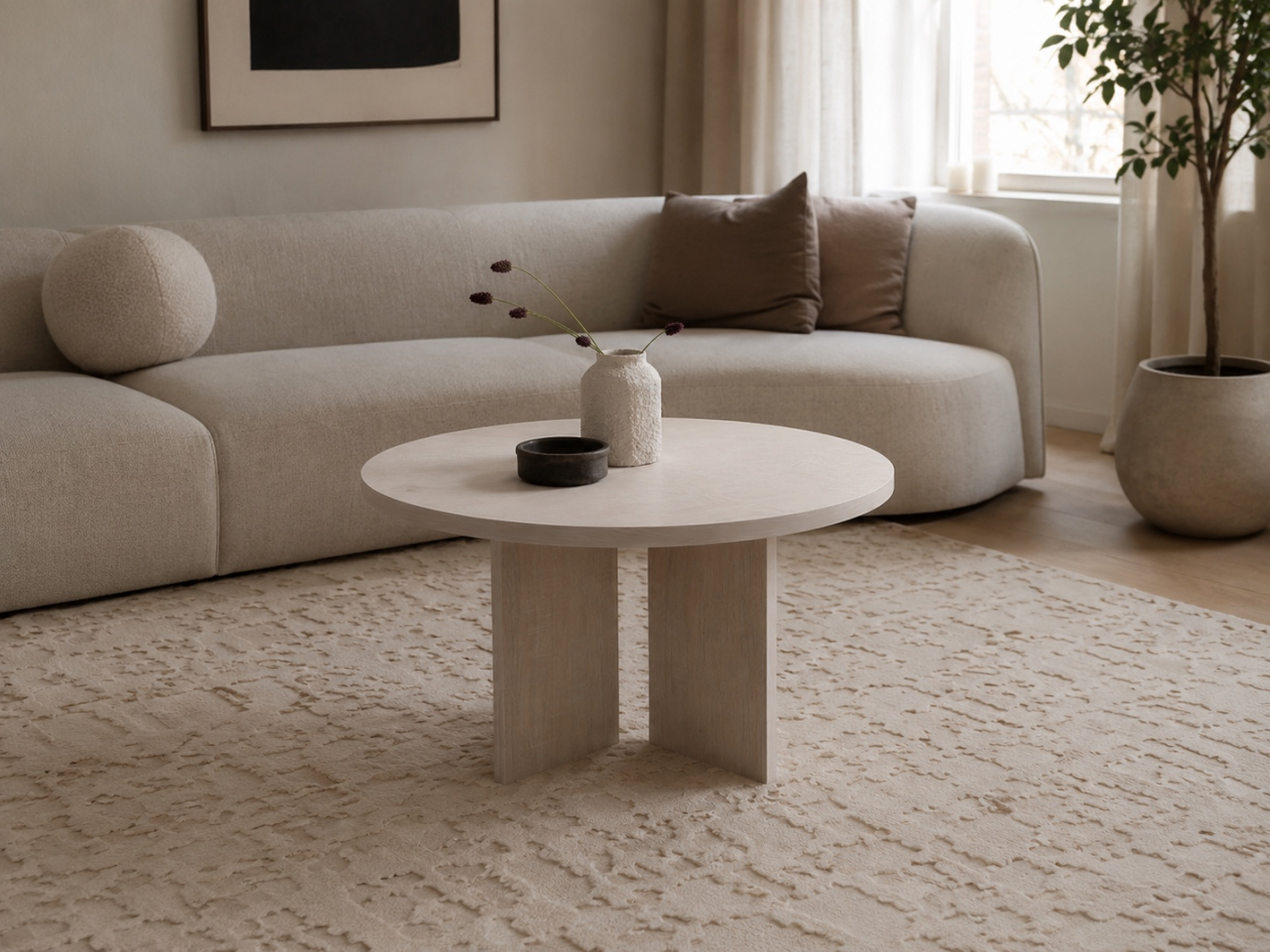Tavolino 'Créme' Rotondo 75 cm - Naturale