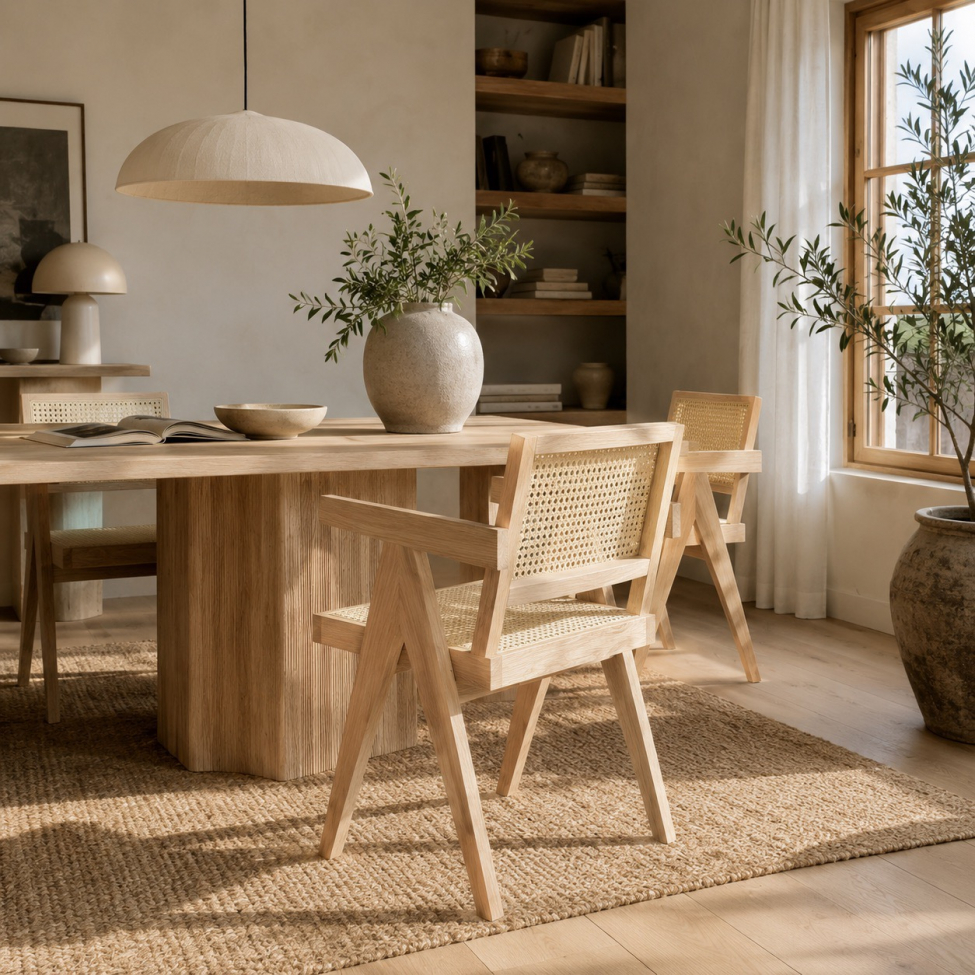 Sedia con braccioli 'Jean' - Rovere sbiancato/Rattan