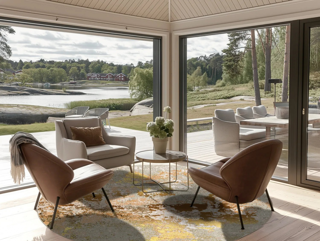 Tappeto rotondo 'Elena' 160cm - Beige/Oro