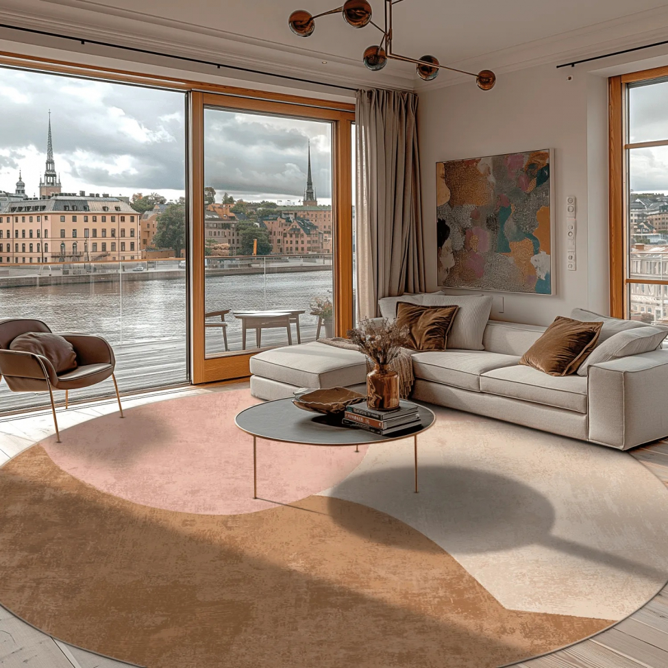 Tappeto rotondo 'Lazio' 200cm - Beige/Rosa