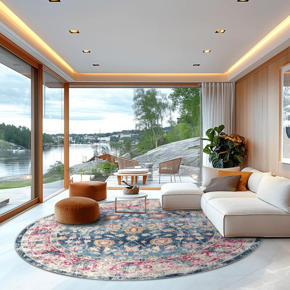 Tappeto rotondo 'Bouhjar' 200cm - Blu/Rosa/Multi