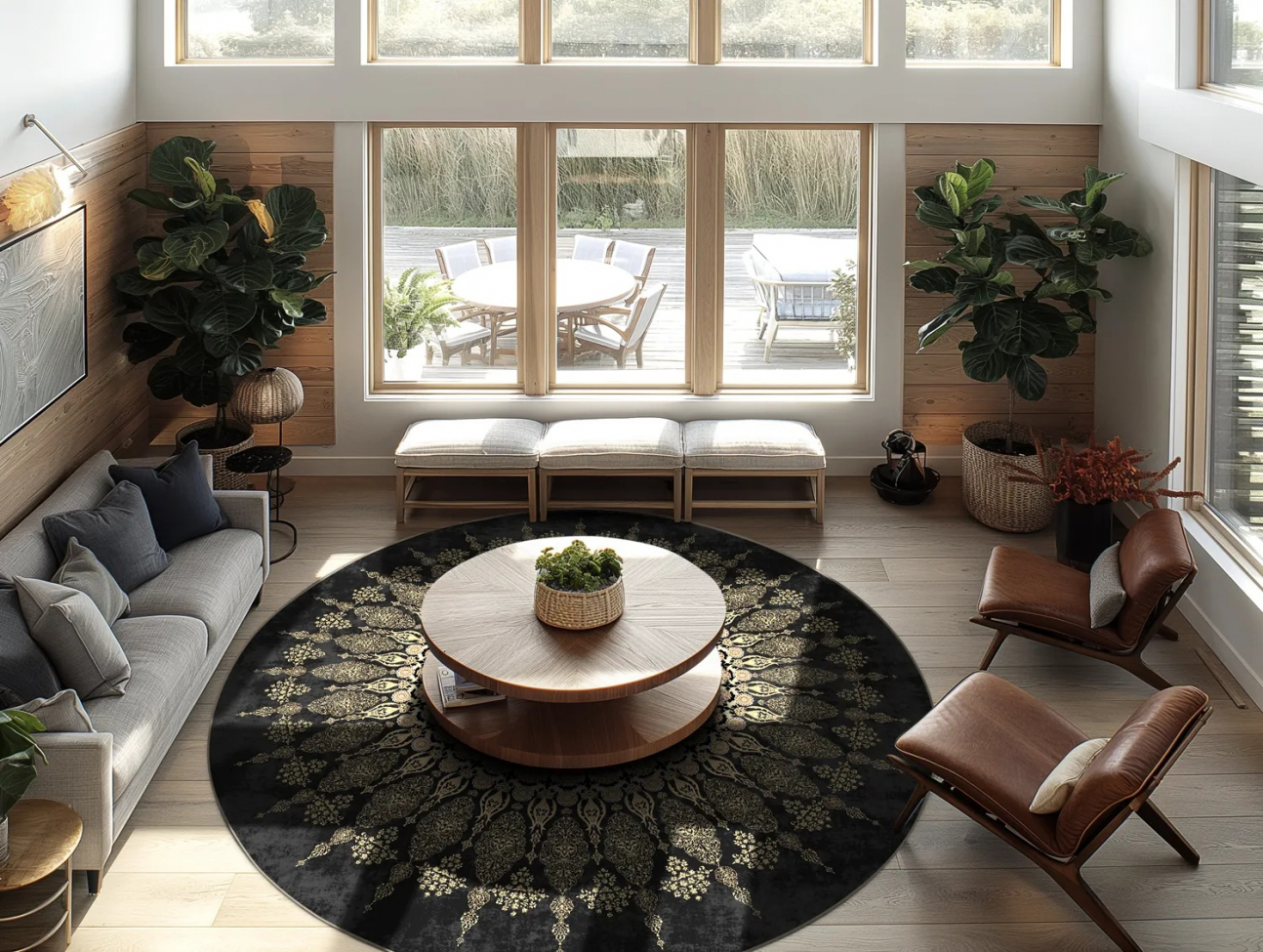 Tappeto rotondo 'Sandrigo' 120cm - Nero/Oro