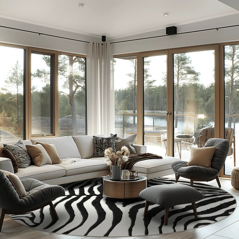 Tappeto rotondo 'Zebra' 290cm - Nero/Bianco